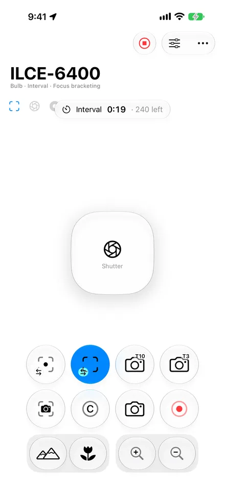 A sequence under way on iPhone, with the interval counting down and 240 frames left.
