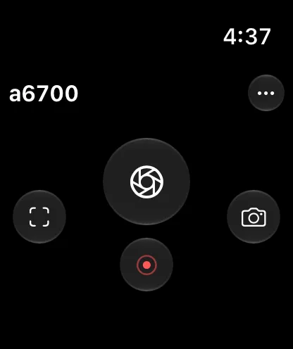 The four-button Apple Watch remote, showing the camera's name.